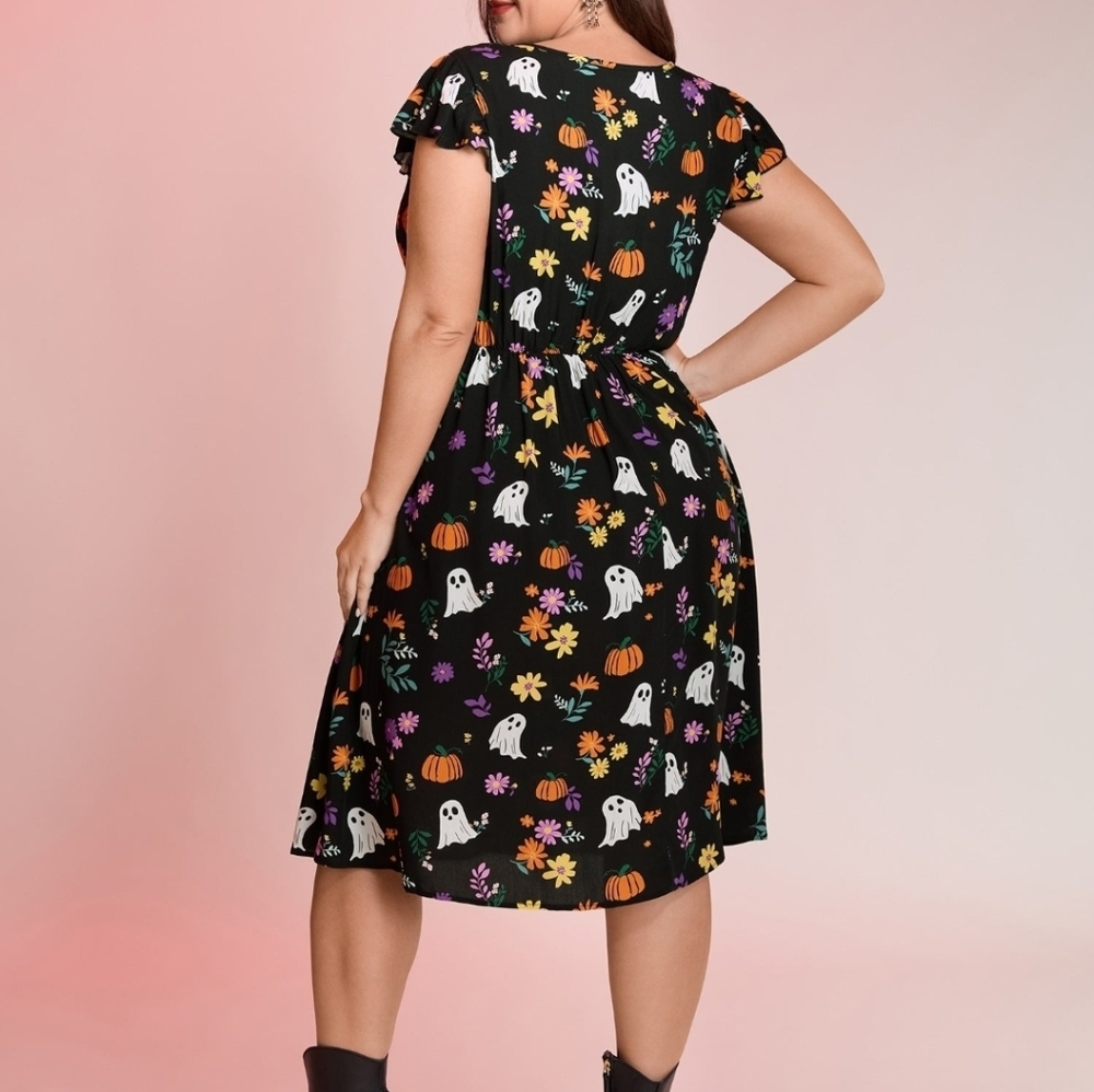 GUC BLOOMCHIC 3X (22-24) Ghost Party Midi Dress With Pockets! 100% Rayon - Picture 4 of 5